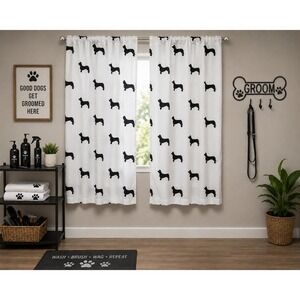Ambesonne Dachshund Window Curtains 2 Panel Set White Black 56x95 Rod Pocket NEW